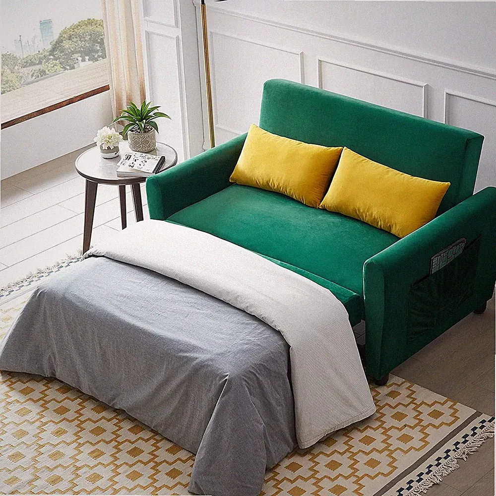 55" Modern Convertible Sleeper Sofa Bed w/ Pull-Out Bed Loveseat Sofa w/ Pillows