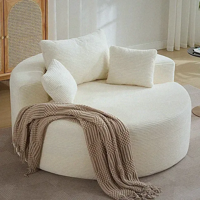 55'' Oversized Round Chaise Lounge Chair Boneless Floor Sofa Seat Beige-corduroy