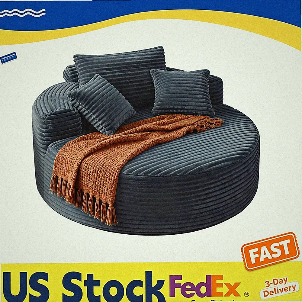 55" Round Corduroy Beanless Chair, Oversized Lounge Sofa Bed 450lb Capacity