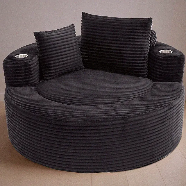 55" Round Memory Foam Velvet Sofa Bed with Cup Holder