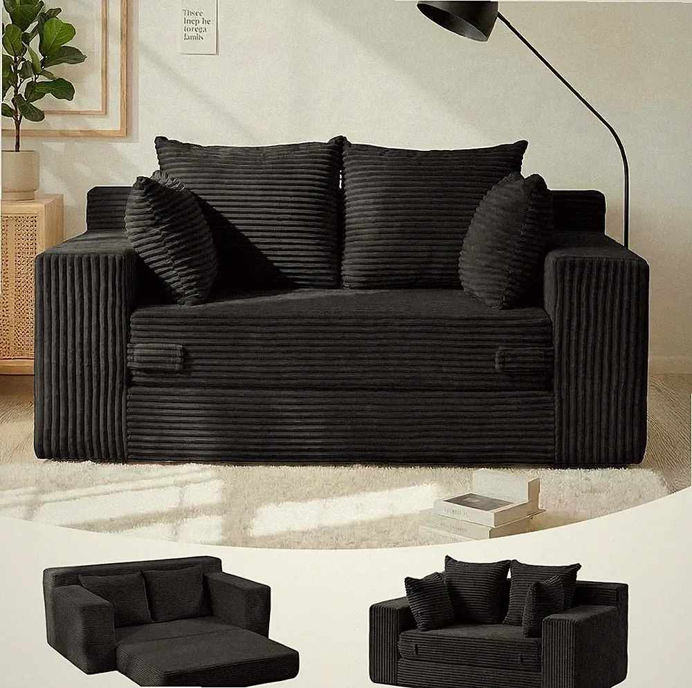55" Small Boneless Couch, 3-In-1 Boneless Loveseat Sleeper Sofa Bed Convertible