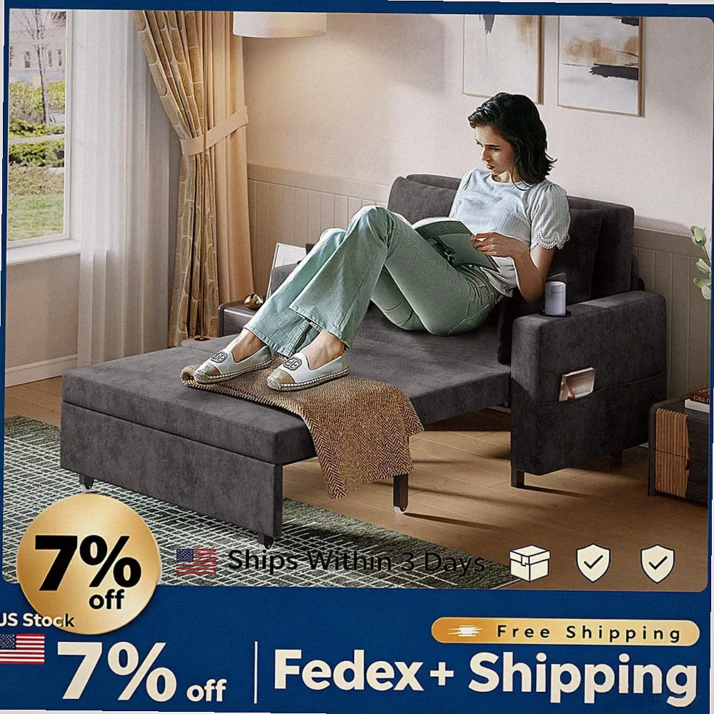 56" 3-in-1 Convertible Loveseat Sleeper Sofa Bed w/ USB Charging & Cup Holder