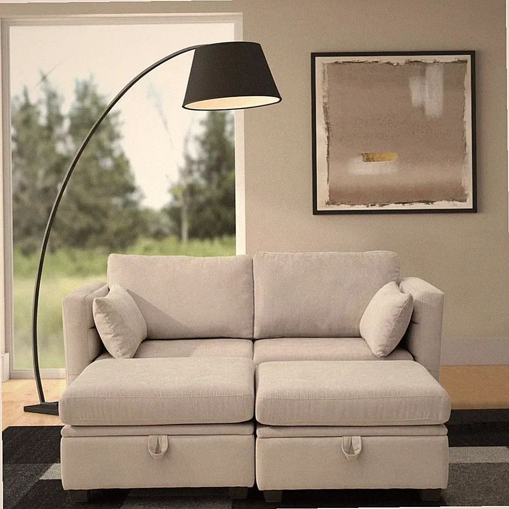 56.7" Loveseat with Storage Seat Modular Sectional Sofa 2 Seater Light Grey