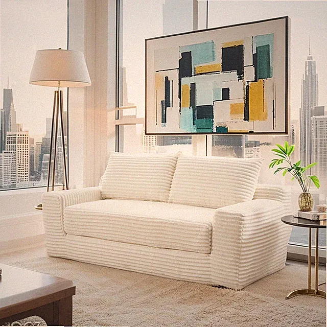 56" Corduroy Loveseat Convertible Sofa Bed Floor Couch Small Space No Assembly