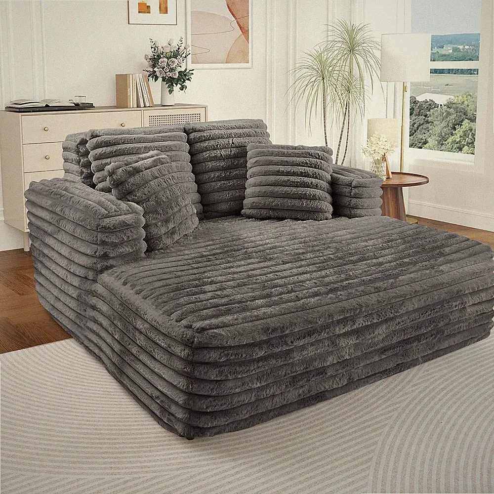 56" Oversized Faux Rabbit Fur Loveseat Giant Deep Seat Cloud Couch No Assembly