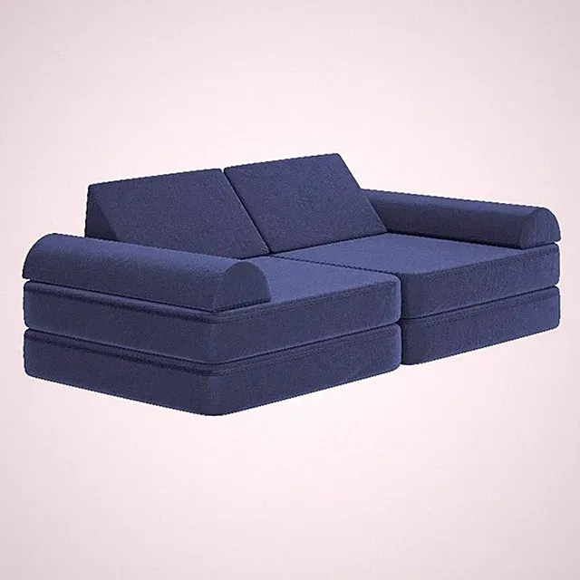 56" Soft Foam Modular Kids Play Couch with 6 Sectional Sofa Pieces in Blue