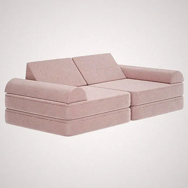 56" Soft Foam Modular Kids Play Couch with 6 Sectional Sofa Pieces in Blush