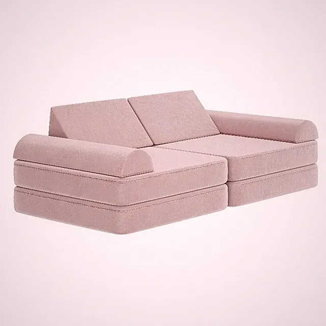 56" Soft Foam Modular Kids Play Couch with 6 Sectional Sofa Pieces in Blush