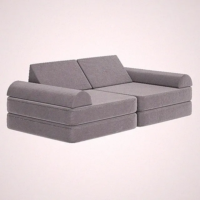 56" Soft Foam Modular Kids Play Couch with 6 Sectional Sofa Pieces in Gray