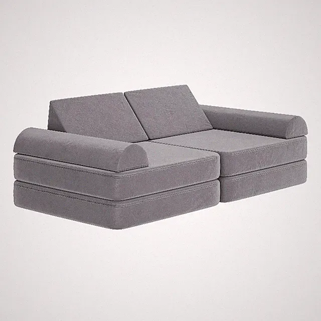 56" Soft Foam Modular Kids Play Couch with 6 Sectional Sofa Pieces in Gray