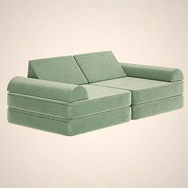 56" Soft Foam Modular Kids Play Couch with 6 Sectional Sofa Pieces in Sage