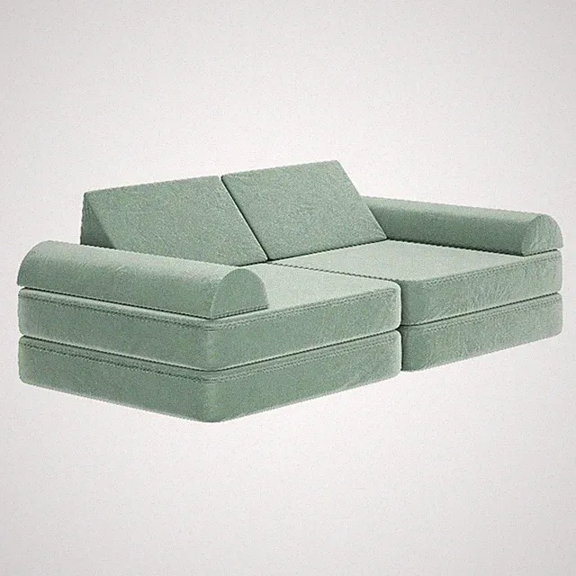 56" Soft Foam Modular Kids Play Couch with 6 Sectional Sofa Pieces in Sage