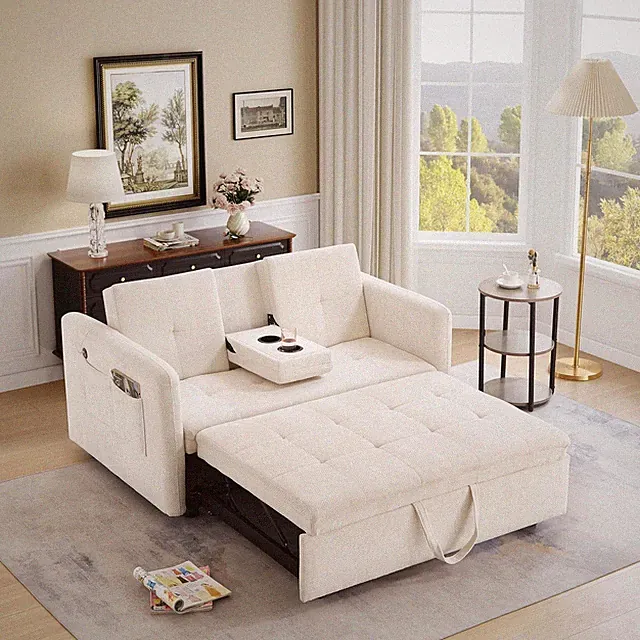 57.48" Convertible Sofa Bed with Cup Holder, Pull Out Sleeper Sofa Bed with USB