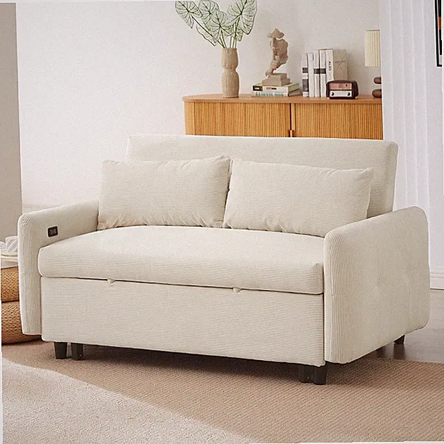 57.48" Pull-out Sofa Bed Convertible Couch 2 Seat w/Adjustable Backrest&USB Port