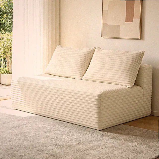 57" Cloud Sectional Sofa, Plush Fabric, White, 2 Seater, No Assembly