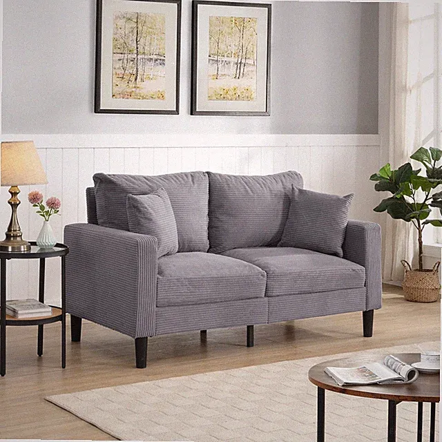57" High Resilience Loveseat Sofa, Wooden Frame 2 Seat, Light Gray