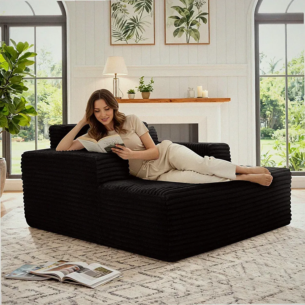 57"Oversized Chaise Lounge Chair Indoor Boneless Sleeper Sofa Bed with Deep Seat