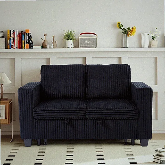 58.1" Black Corduroy 2-Seat Modular Sofa Bed Pull-Out Sleeper