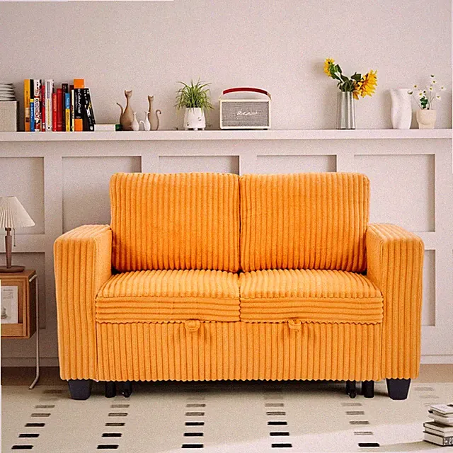 58.1" Orange Corduroy 2-Seat Modular Sofa Bed Pull-Out Sleeper Couch