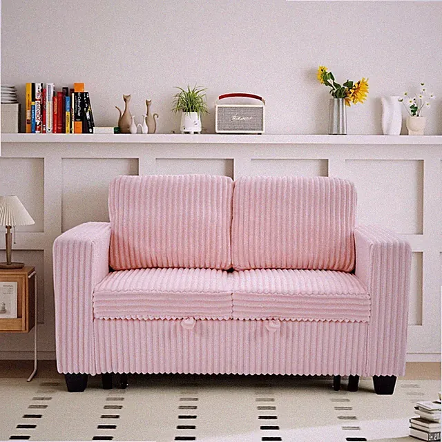 58.1" Pink Corduroy 2-Seat Modular Sofa Bed Pull-Out Sleeper Couch