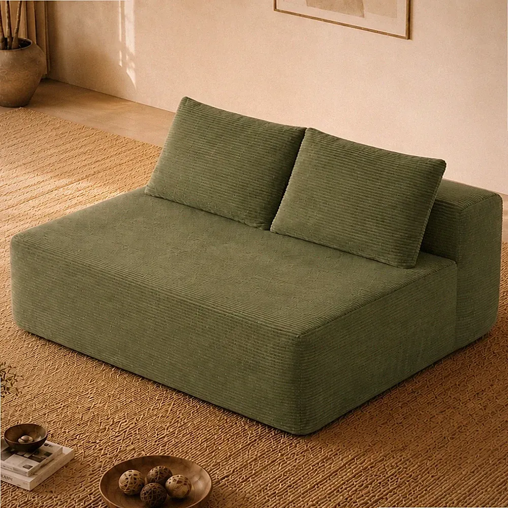 58" 2-Seat Chaise Lounge Sofa Sectional, Green Plush Velvet Fabric