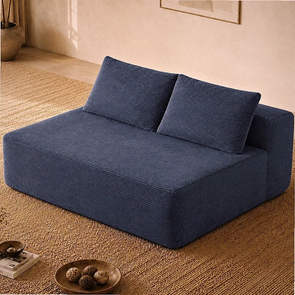 58" 2 Seat Sectional Sofa with Chaise Lounge, Blue Plush Velvet Fabric