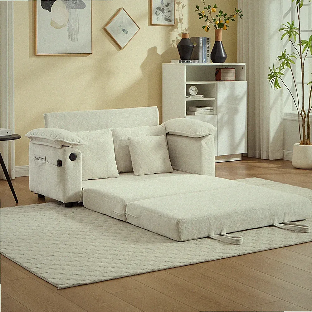 58" Foldable Futon Sofa Bed 3-in-1 Pull Out Couch Loveseat Sleeper for Apartment