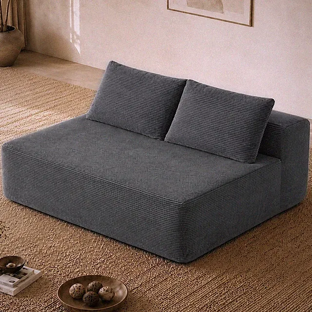 58" Grey Velvet 2 Seat Sofa Sectional with Chaise Lounge