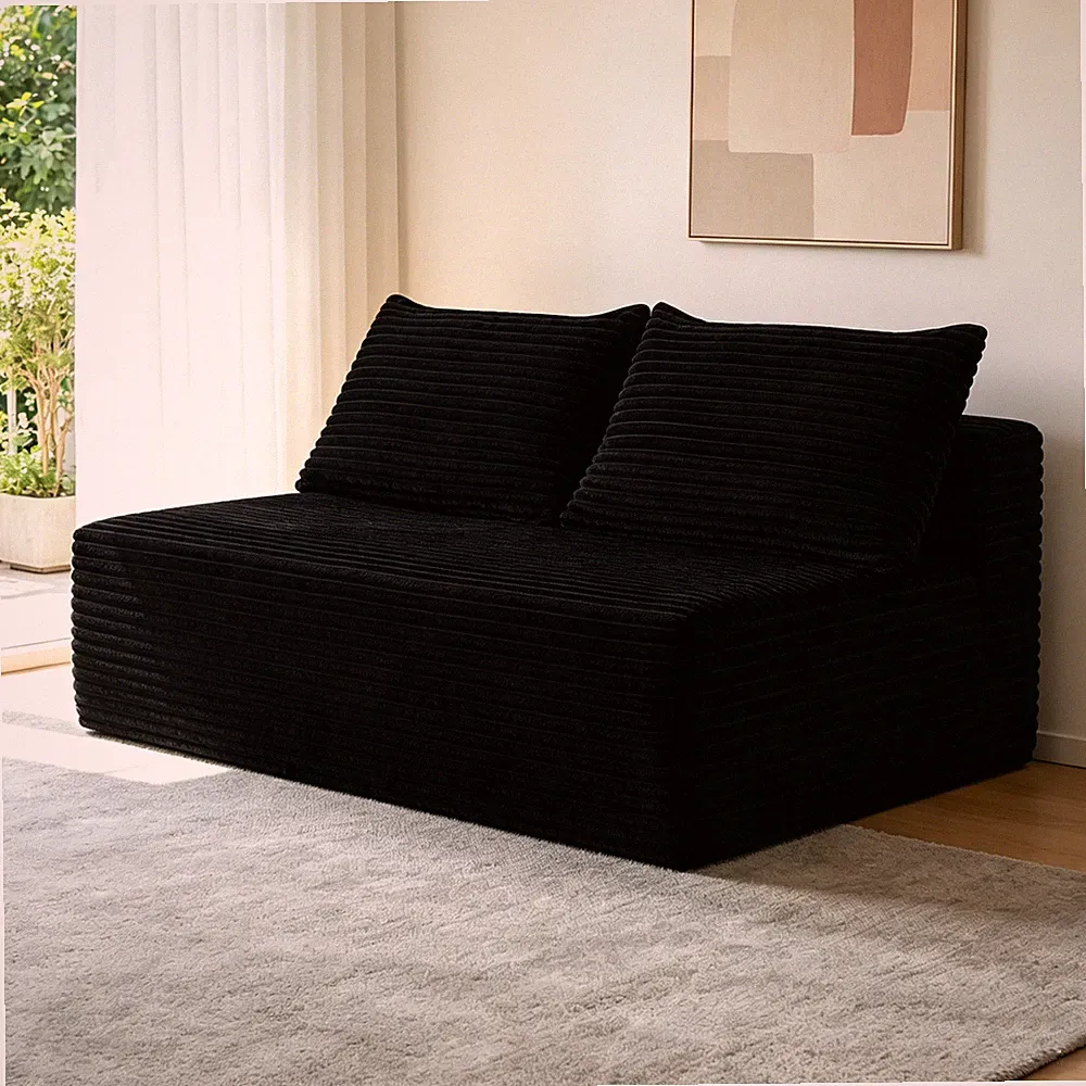 58-inch 2 seat median longue w/plush black velvet,cup holder,flexible matching
