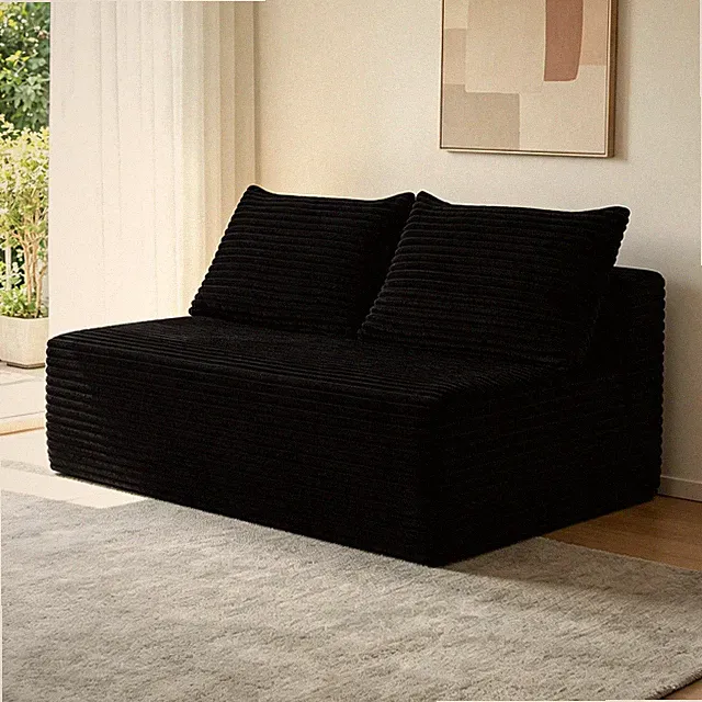 58" L-Shape Cloud Sectional Couch with Double Chaise, Black