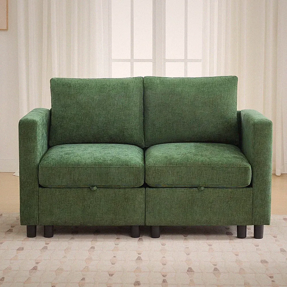 58" Modular Sectional Loveseat Sofa Couch with Storage Chenille Dark Green