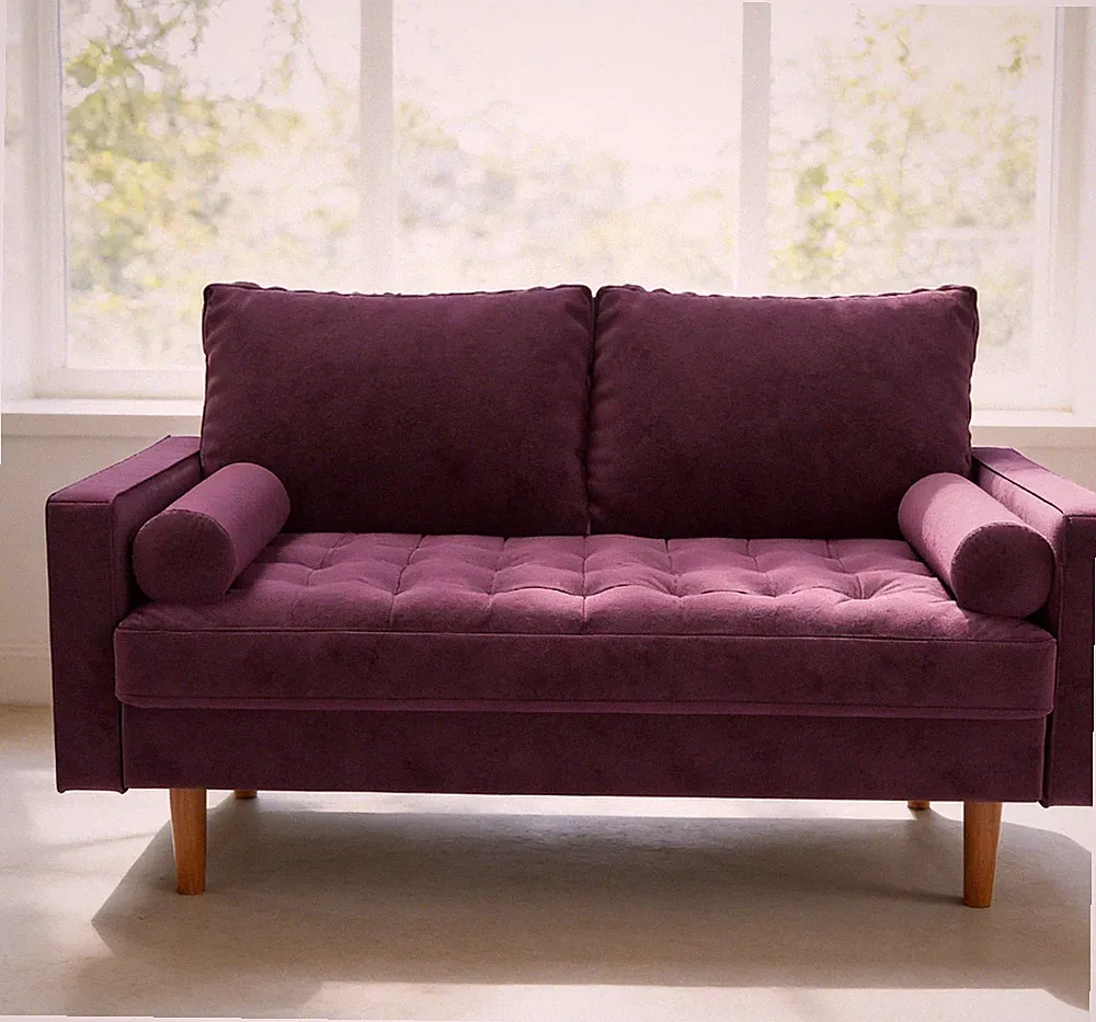 58" Sectional Loveseat Sofa Couch Mid Century Modern Small Space Purple