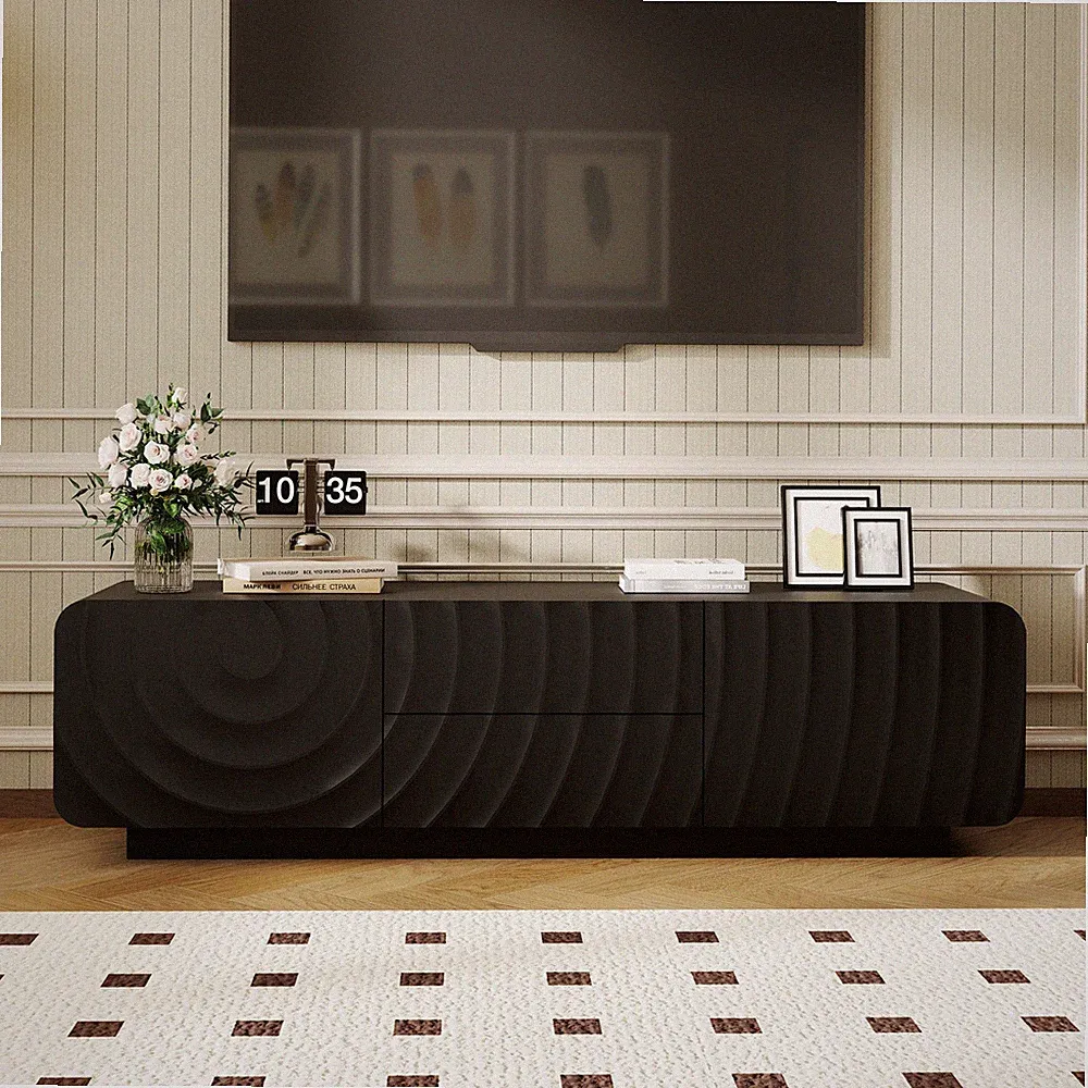 58''Tv Console With Modern Unique Spiral Wave Design With Storage Cabinet
