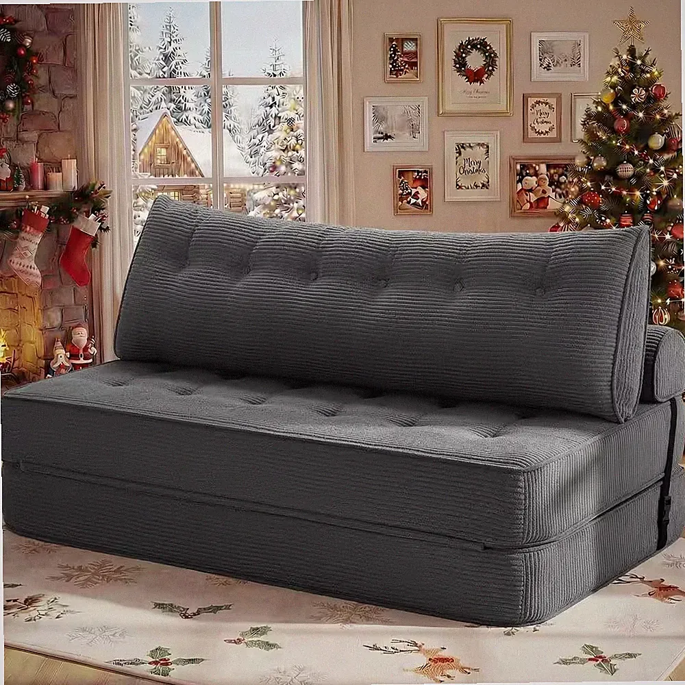 59.06 In. Folding Gray Corduroy Queen Size Folding Sofa Bed