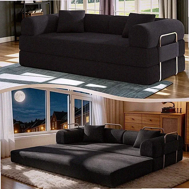 59'' 4-in-1 Folding Convertible Sofa Bed, Compact Couch Small Chaise Lounge, Fla