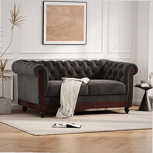 59.44" Chesterfield Velvet Loveseat Sofa,2-Person Rolled Arm Upholstered Sofa