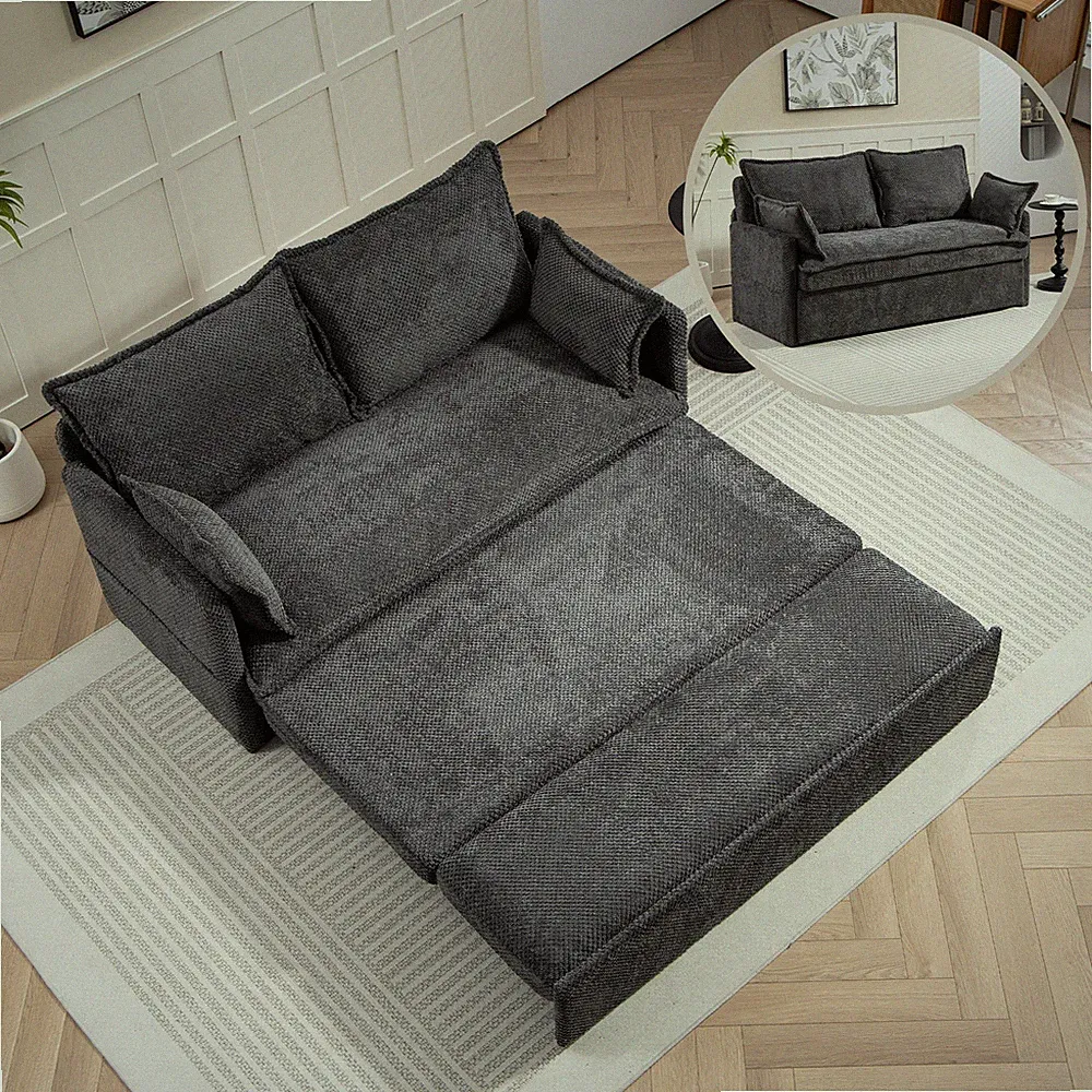 59.5" Ergonomic Sofa Bed with Storage & Charging - Supportive Corduroy Convertib