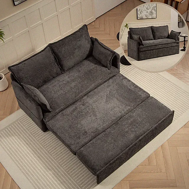 59.5" Ergonomic Sofa Bed with Storage & Charging - Supportive Corduroy Convertib