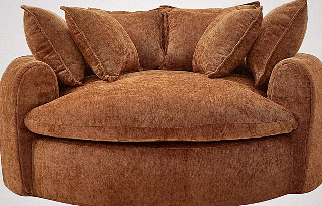 59.8" Modern Round Chaise Sofa Bed with 8 Pillows in Orange Chenille