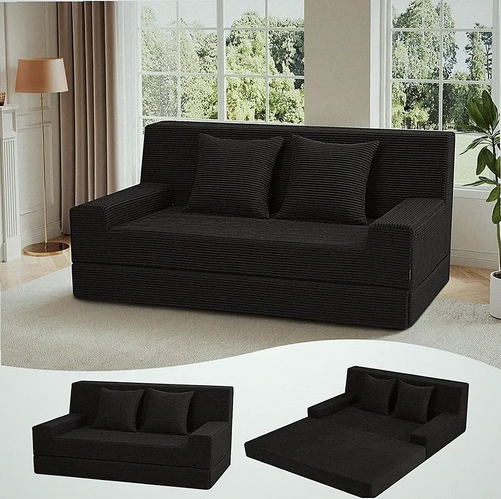 59" Boneless Couch Bed Loveseat Futon Sofa Small Space Black