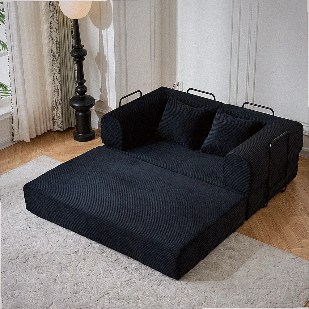 59'' Convertible Sleeper Sofa Bed w/Cylindrical Pillow,Corduroy Folding Mattres