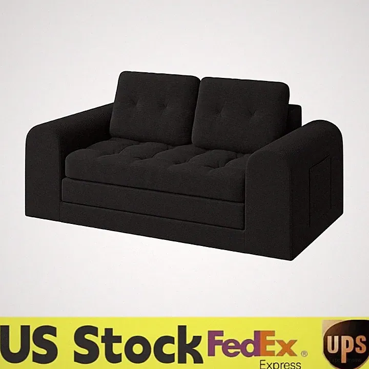 🚩59"Corduroy Folding Loveseat Couch,2Seater Boneless Foldable Futon w/Round Arm