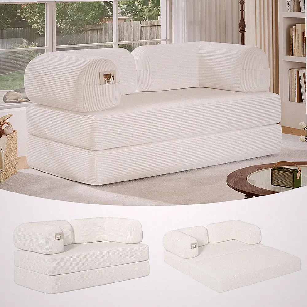 59 Inch Convertible Sofa Bed, 4-in-1 Futon Sofas Bed Sleeper Couch, No Assembly