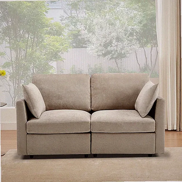 59 Loveseat Sofa Chenille Couch Love Seat 2 Pillows Bedroom Living Room Khaki