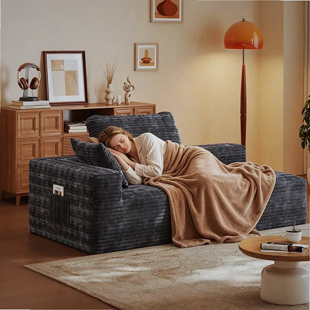 59" Sofa Bed Rectangular Chaise Lounge w/Pillows Gray Left Armrest Facing Chaise