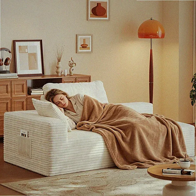59in Boneless Cloud Couch Sofa Bed Chaise Lounge Pillows Floor White Left Arm