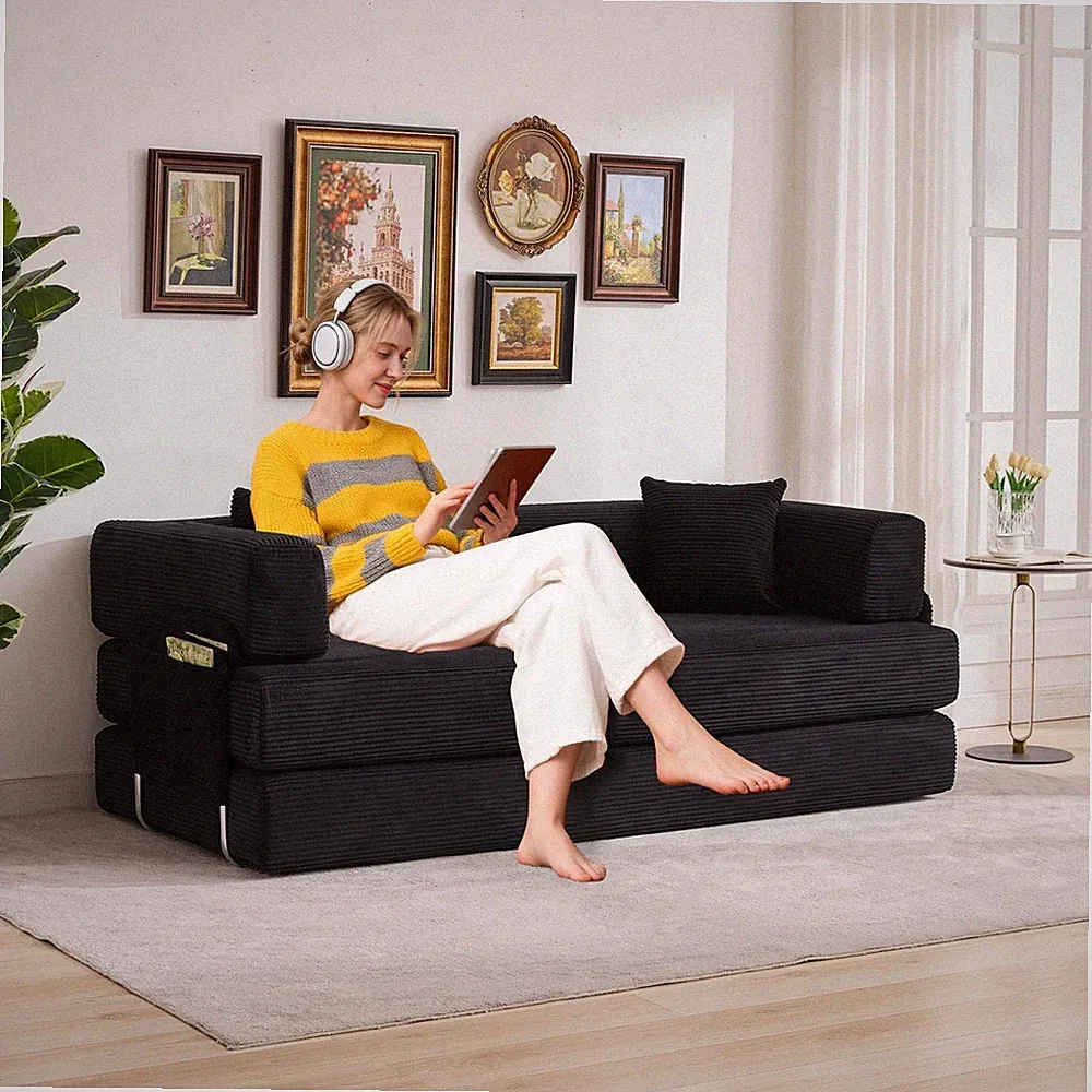 5in1 Convertible Corduroy Sleeper Sofa Bed 78.8" Folding Floor Couch w/ Backrest
