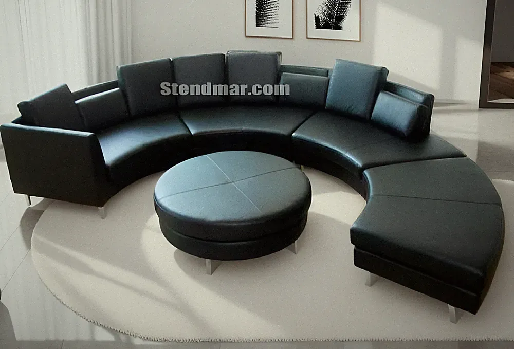 5PC 153" MODERN ROUND SECTIONAL LEATHER SOFA S406BK