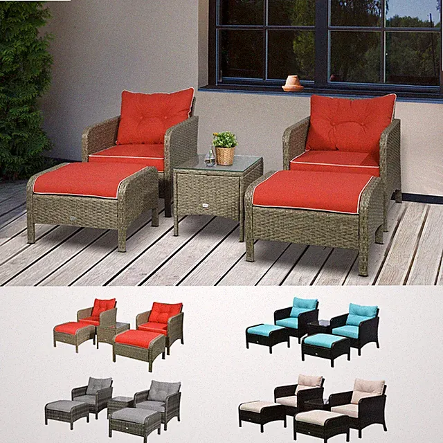 5pc Outdoor Patio Furniture Set Rattan Wicker Conversation Sofa w/ Ottoman