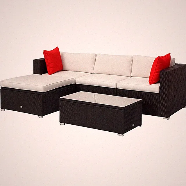 5pc Outdoor Wicker Furniture Set, Table, 3 Seats, Cream White